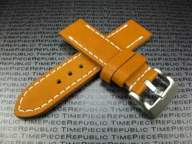 New 24mm BIG Soft COW Leather Strap Amber Brown Watch Band PANERAI White x1