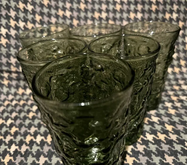 Set of 6 Vintage Hocking Lido Milano Green 3 7/8"  Juice Glasses Free Ship RETRO