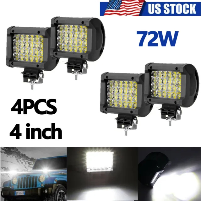 4x 4" Inch LED Work Light Bar Flood Spot Pods Offroad Fog Driving ATV Truck Kit