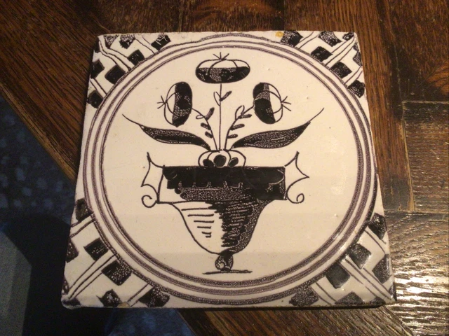 Antique Dutch DELFT Manganese TILE 18th/19th century art Pottery