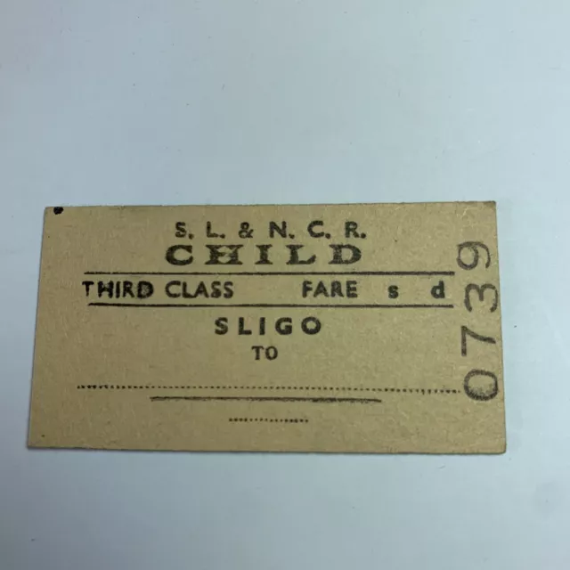 S L & N C R Railway Train ticket Sligo To ? 3rd Class Child