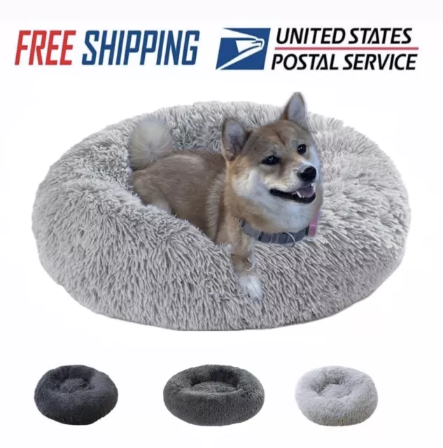 Donut Plush Pet Dog Cat Bed Fluffy Soft Warm Calming Bed Sleeping Kennel Nest