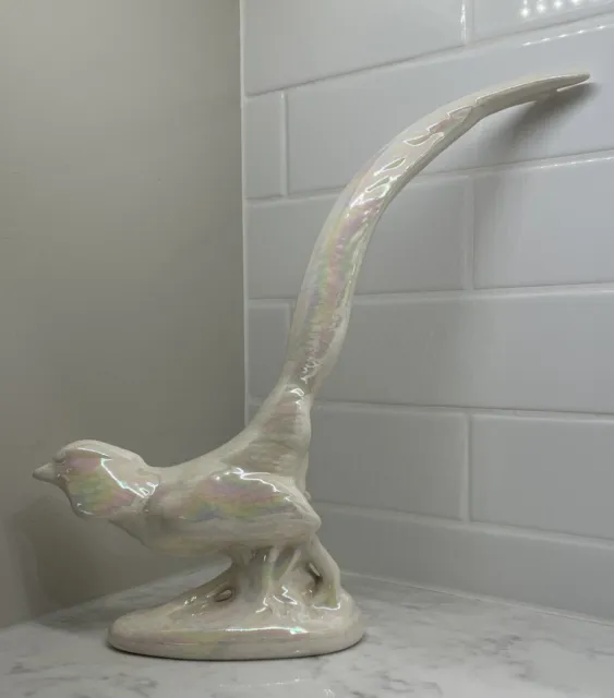 Vintage Pheasant Figurine Lusterware 14” Shiny Iridescent Mid Century Modern