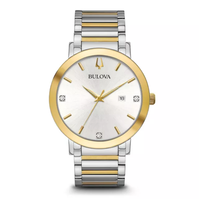 Bulova Men's Futuro Quartz Diamond Accents Silver Gold Band Watch 42mm 98D151