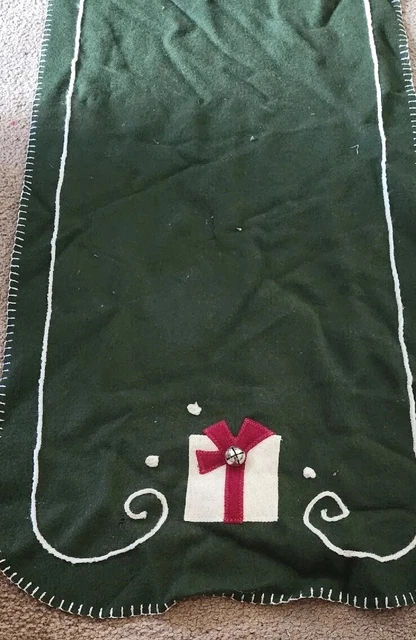 Woof & Poof Christmas Table Runner. Green Wool Tree and Presents Woof & Poof Christmas Table Runner. Green Wool Tree and Presents