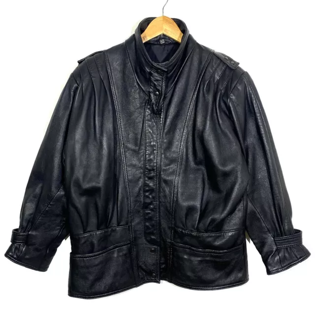 Veste Blouson En Cuir Noir Vintage 80’s