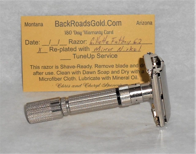 Gillette Fat Boy Razor 1961 TTO Refurbished RePlated Mirror Nickel G2– Last 1!