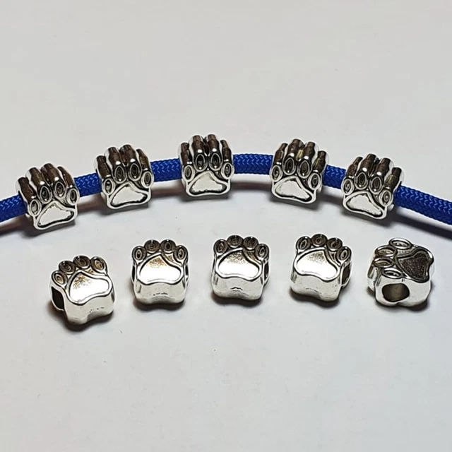 Großlochperlen 10 x Antik Silber Pfote Perlen Paracord Metallperlen Tatze