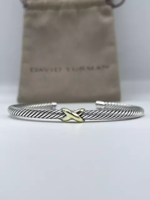 David Yurman Sterling Silver & 18k Gold X Station 4mm Cuff Bangle Bracelet Small