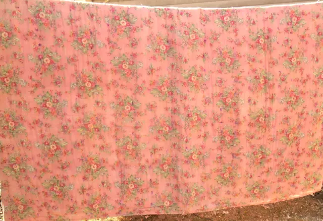 Antique Whole Cloth 1800's Quilt Hand Tied Pink Floral Cotton & Batting 70" x 84