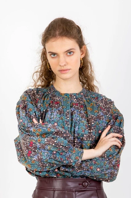 Ba&sh Ulys Haut Chemisier Bouton vers le Bas Coton Imprimé Floral Bohémien S4 US