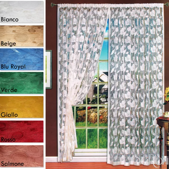 Tenda a Filo Ricamo Rose 2 Pannelli 150x280 cm Arredo Casa Divisorio Vari Colori