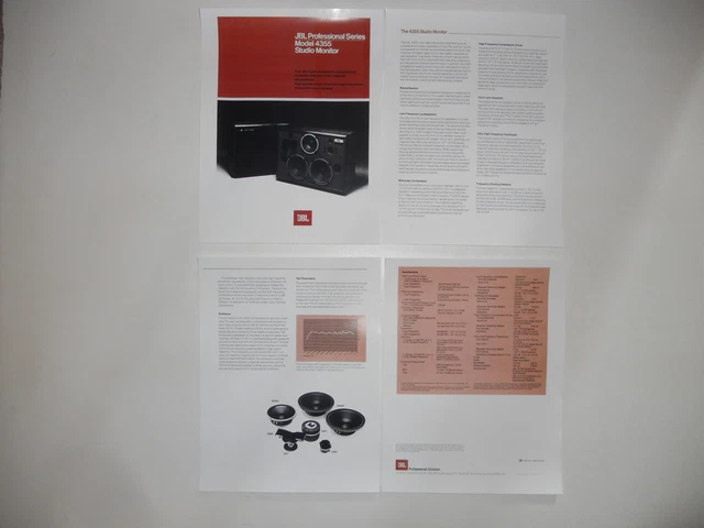 JBL Brochure 1981 4355 Studio Monitor Pro Series, 4 pages, Articles, Specs