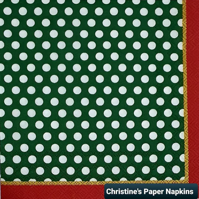 5 Paper napkins for Decoupage/Scrapbooking-Dots on Green Background