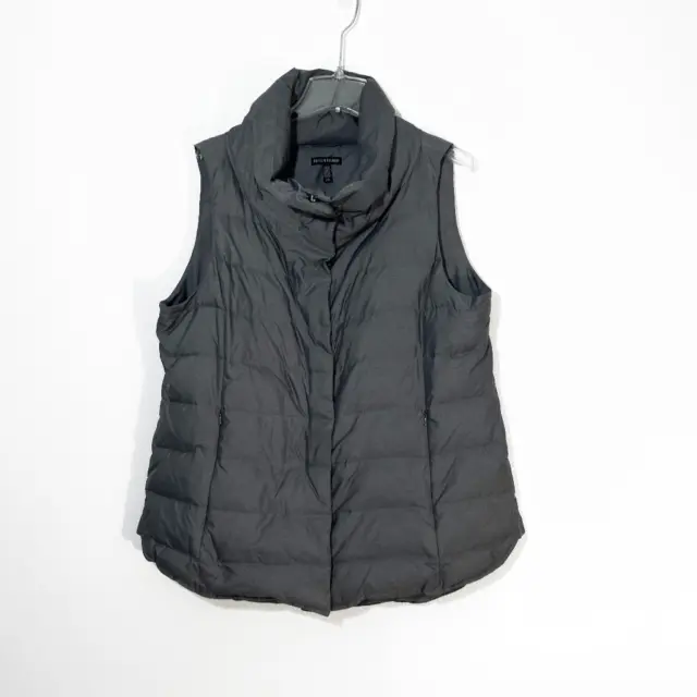Eileen Fisher Full Zip Puffer Vest Down Fill Women's Large Gray