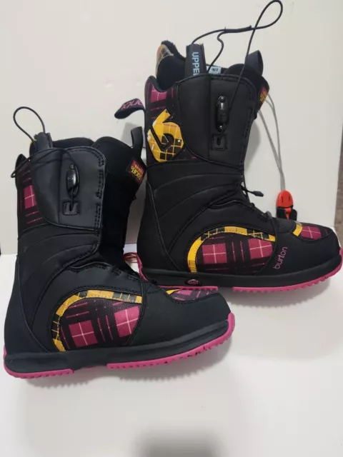 Wns. Burton Bootique Snowboard Boot Sz 5 Black Pink Yellow Plaid True Fit. READ!