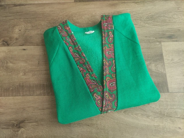 Cardigan verde inserti collo e tasche paisley vintage 70S made in Italy taglia L