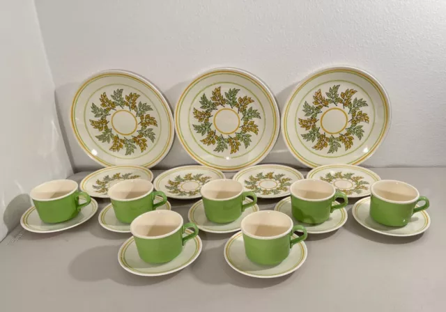 Taylor Smith Ironstone MCM 21 Pc Lot Cups Plates Mint Green Pattern VTG 60s EUC