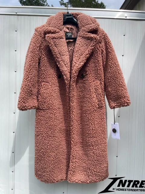 UGG Women's Gertrude Long Teddy Coat Firewood Red, Full Length, Size xs