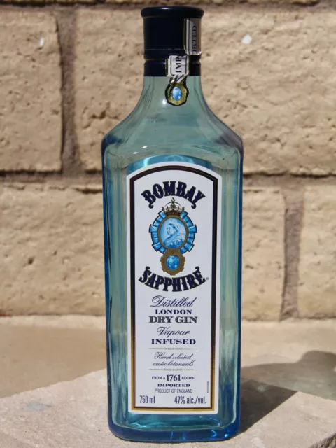 Bombay Sapphire London Dry Gin EMPTY Bottle with Cap 750 ML Craft Blue Glass