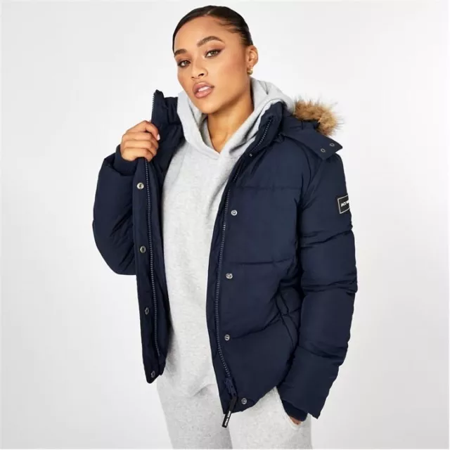 Jack Wills Riley Puffer Jacket Ladies Navy Blue Coat Size UK 12 (REFR4)