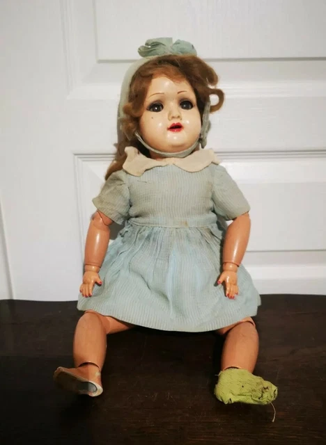 Poupée Ancienne Huard – 36 Cm – Tête En Carton Bouilli, Corps En Paille – Rare Collection