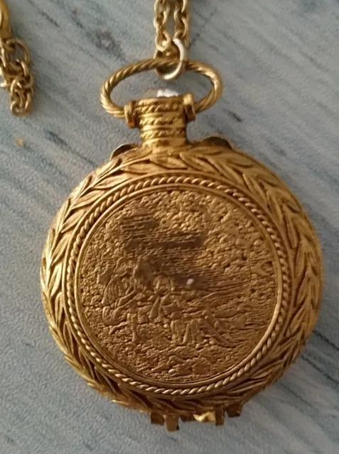 Vintage Solid Perfume Pocket Watch Necklace with Jewels; spring latch very shiny