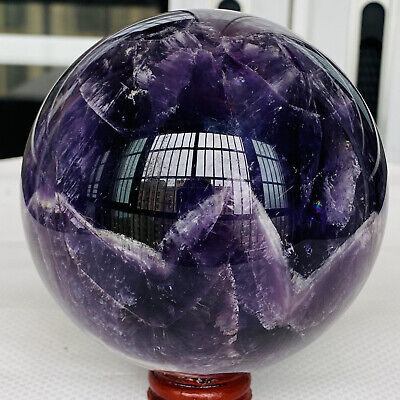 2.89LB Natural Dreamy Amethyst Sphere Quartz Crystal Ball Healing +stent