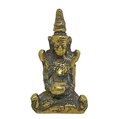 Khmer Buddha Seated Alms Bowl Amulet Bronze Statue Lucky Talisman #7
