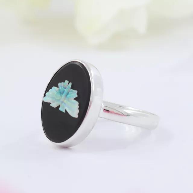 Beautiful Hand Carved Butterfly Pattern Sterling Silver Ring Black Friday Gift 3