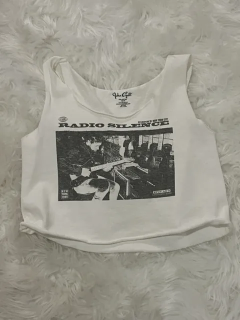 Brandy Melville John Galt White Graphic Cropped Muscle Tee High Neck Tank Womens