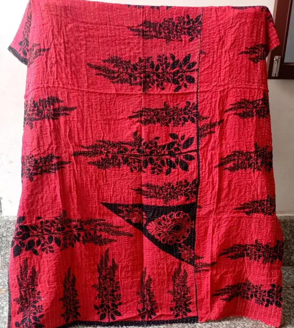 Vintage Patchwork Kantha Copriletto Indiano Handmade Trapunta di Cotone