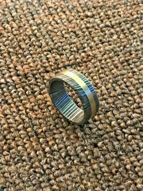 Custom Hand Made Damascus Steel Men's Ring Brass Embedded Stunning Gift!