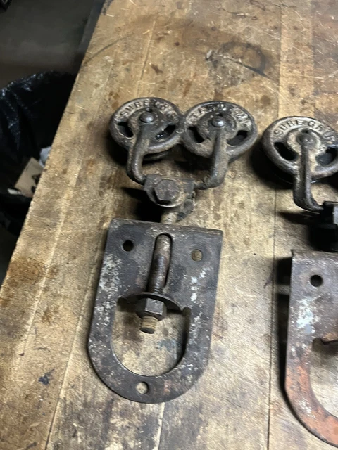 Myers Adjustable Sure Grip Tandem Cast Iron Barn Door Rollers Hangers Pair Set 3