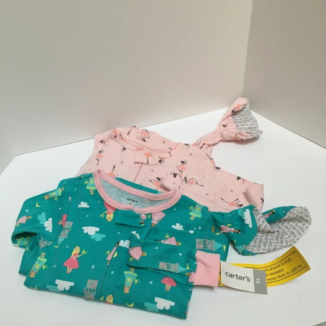 Carters Girls Long Sleeve Footed Zip Up Pajamas Size 5T 2 PC Lot Carters Girls Long Sleeve Footed Zip Up Pajamas Size 5T 2 PC Lot