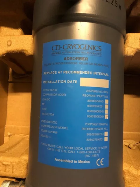 CTI Cryogenics 8080255K001 Adsorbeur pour compresseur d'hélium Brooks CTI 8200 2