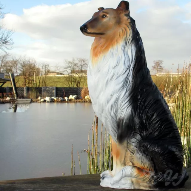 COLLIE lebensgroß sitzend weiß gelb schwarz 83 cm Garten Deko Tier Figur HUND