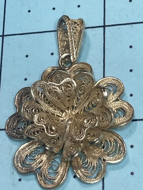 sterling silver vermeil Filigree Flower Pendant Italy