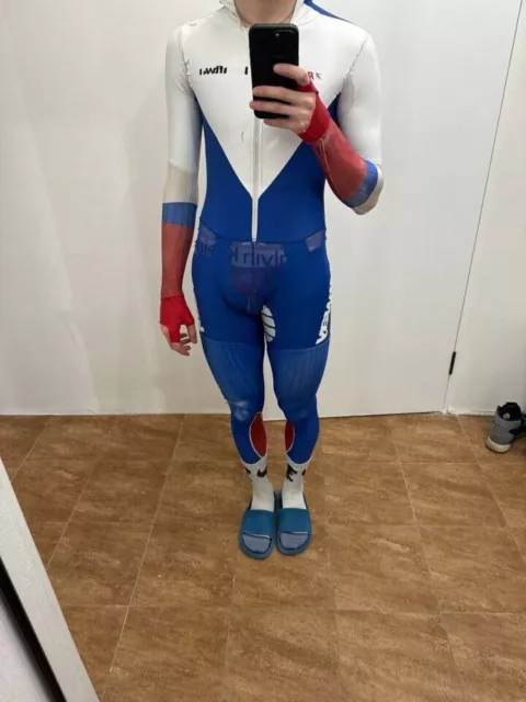 Rubberized speed skating hooded suit. Rubber spandex swift suit. (with damage)