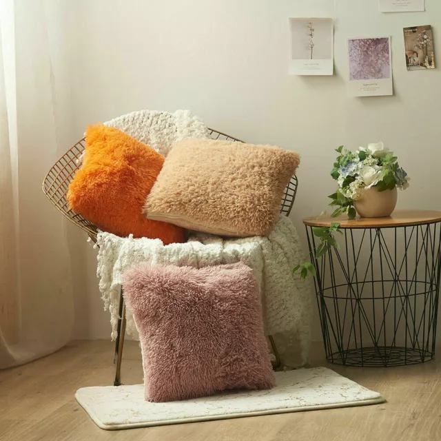2PCS Fluffy Faux Soft Plush Pillow Case Cover Cushion Covers Home Bed Sofa Decor 3