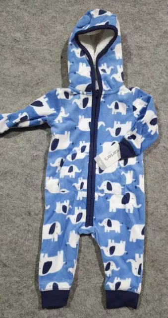 Carters Baby Boy Hooded Jumpsuit One Piece Zip Blue Elephant 6M NWT