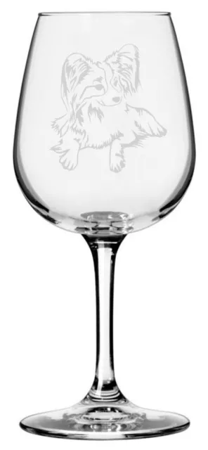 Papillon Dog Themed Etched All Purpose 12.75oz Wine Glass