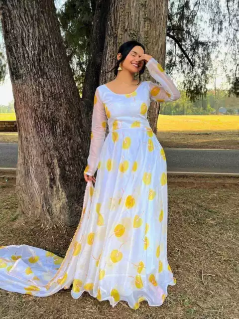 Nouveau Organza Anarkali Kurta avec robe Dupatta robe de mariée tenue de...