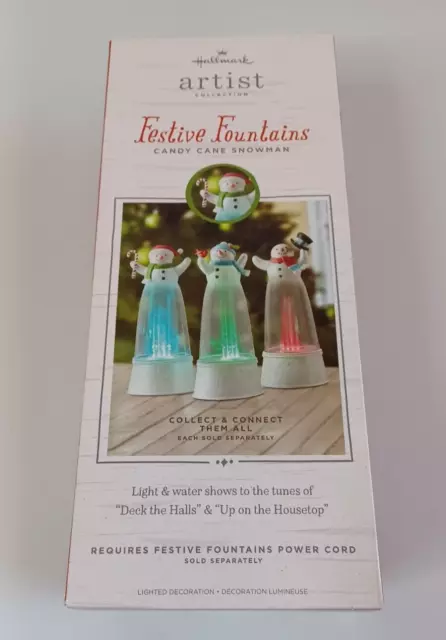 HALLMARK Artist Collection Festive Fountains Candy Cane Snowman New NOS