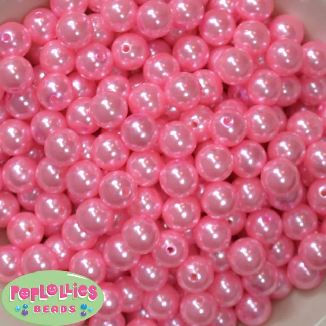12mm Pink Acrylic Faux Pearl Bubblegum Beads Lot 40 pc.chunky gumball