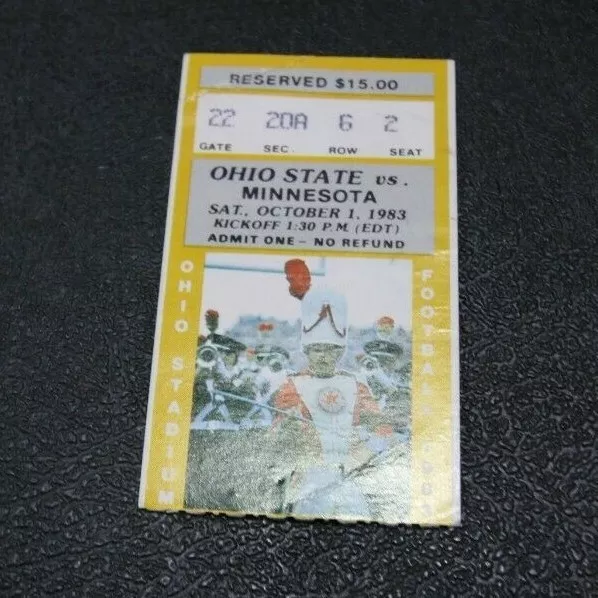 1983 Minnesota Vs Ohio State Ncaa Football Ticket Stub Rare Good Condition