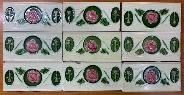 BORDER MAJOLICA RARE ANTIQUE VINTAGE COLLECTIBLE TILES ENGLAND Art Deco 6X3 INCH