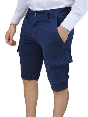 BLU PANTALONI CORTI UOMO DIAMOND CASUAL BLU SCURO BERMUDA SHORTS PANTALONCINO SLIM 