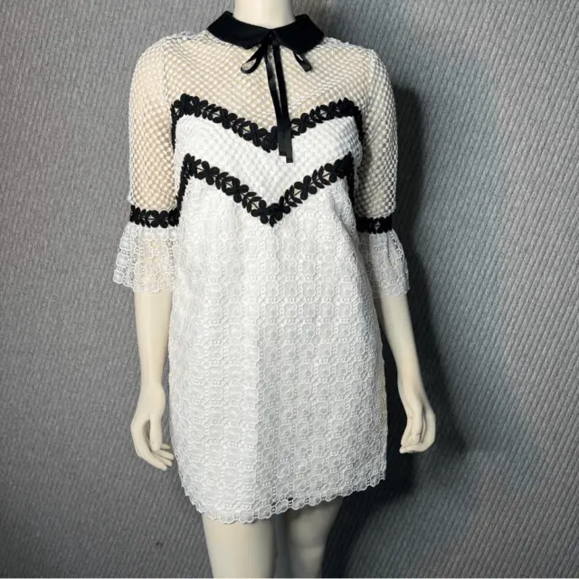 Self-Portrait Petal Monochrome Mini Dress Black White Womens Size 8