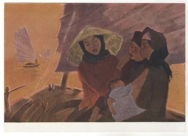 1958 VIETNAM WAR Vietnamese women Motherhood Breastfeeding Russian old Postcard